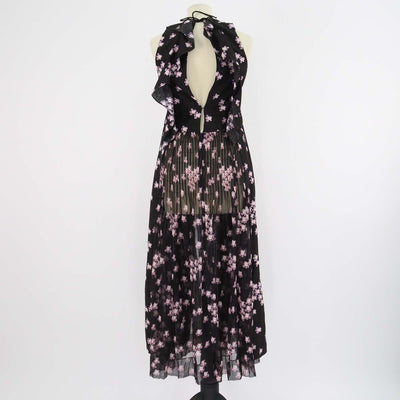 Marni Black/Pink Blend Silk Printed Sakura V-Neck Midi Dress