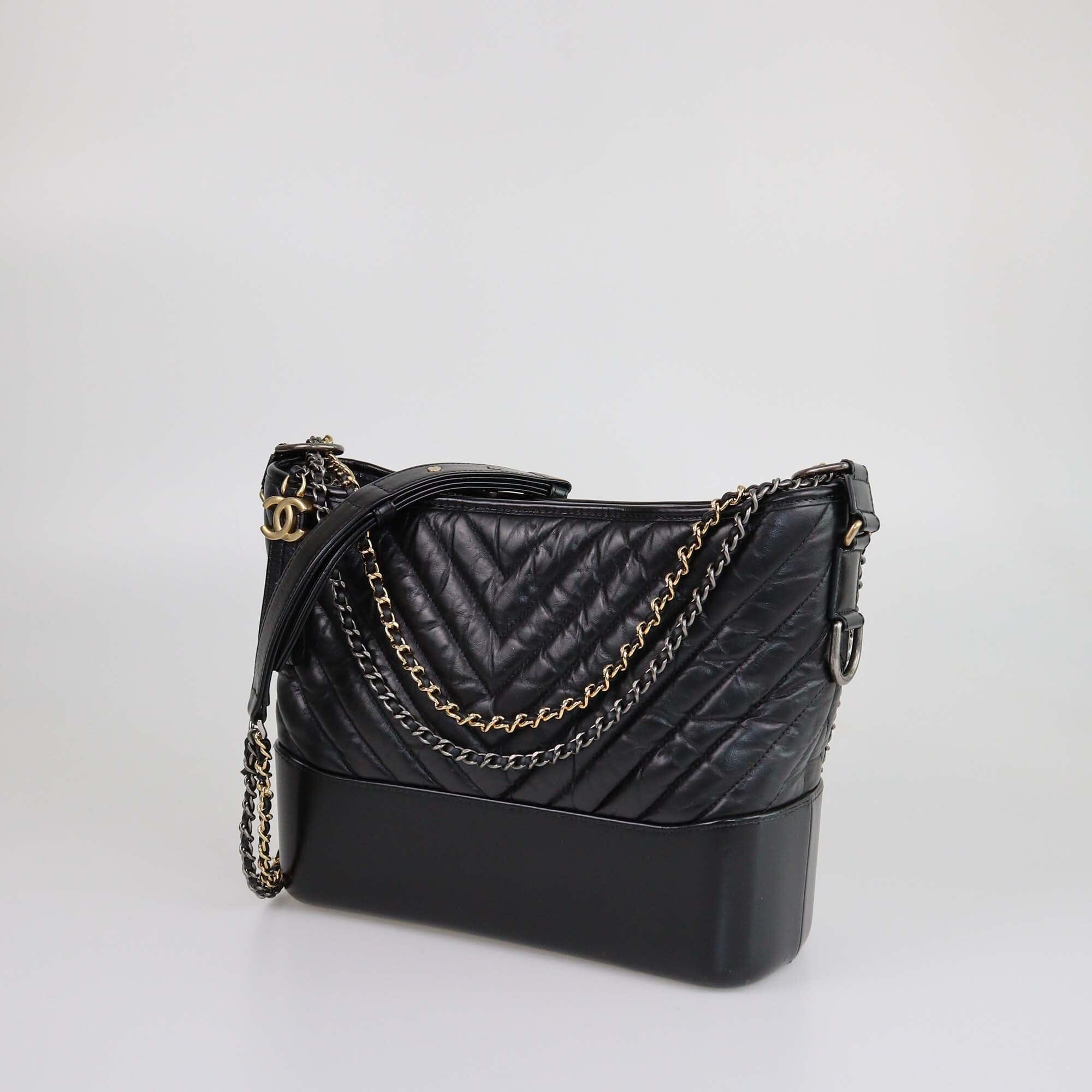 Chanel Black Chevron Gabrielle Medium Bag Womens Chanel 