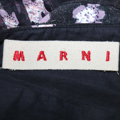 Marni Black/Pink Blend Silk Printed Sakura V-Neck Midi Dress