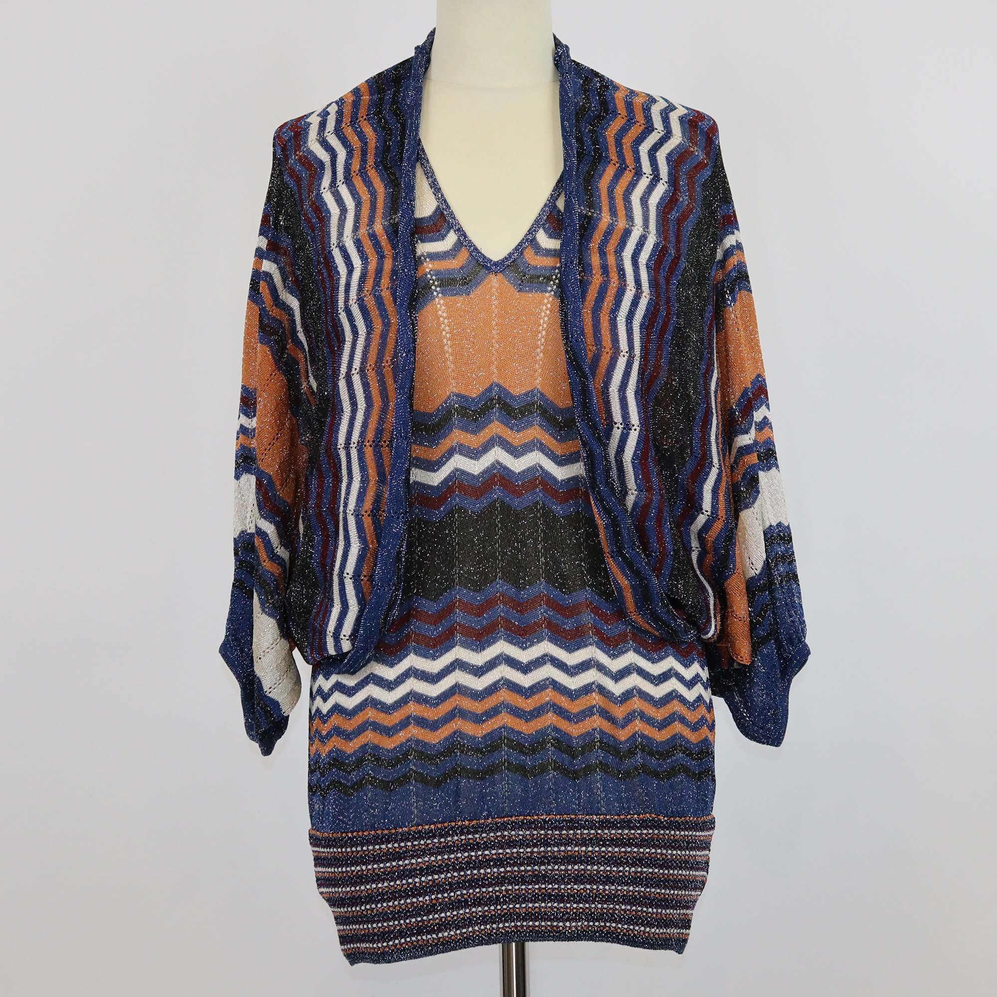 M Missoni Multicolor Chevron Knitted Tank Top & Crop Cardigan Set