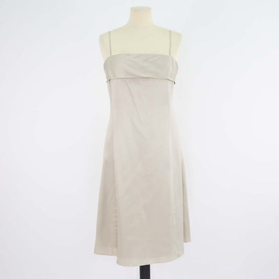 Armani Collezioni Metallic Beige Silk Thin Strap Square Neckline Mini Dress
