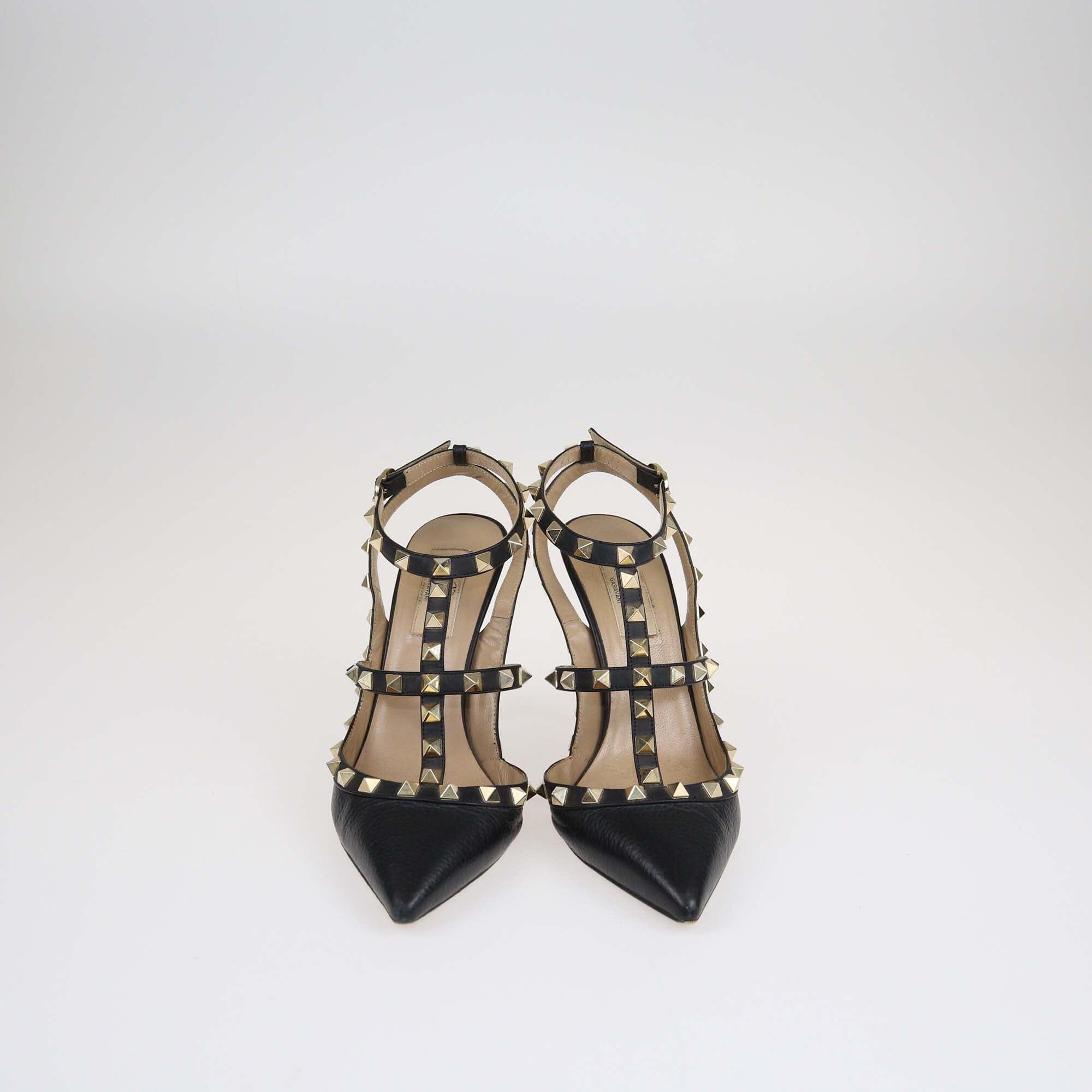 Valentino Black Rockstud Pointed Toe Ankle Strap Pumps Shoes Valentino 