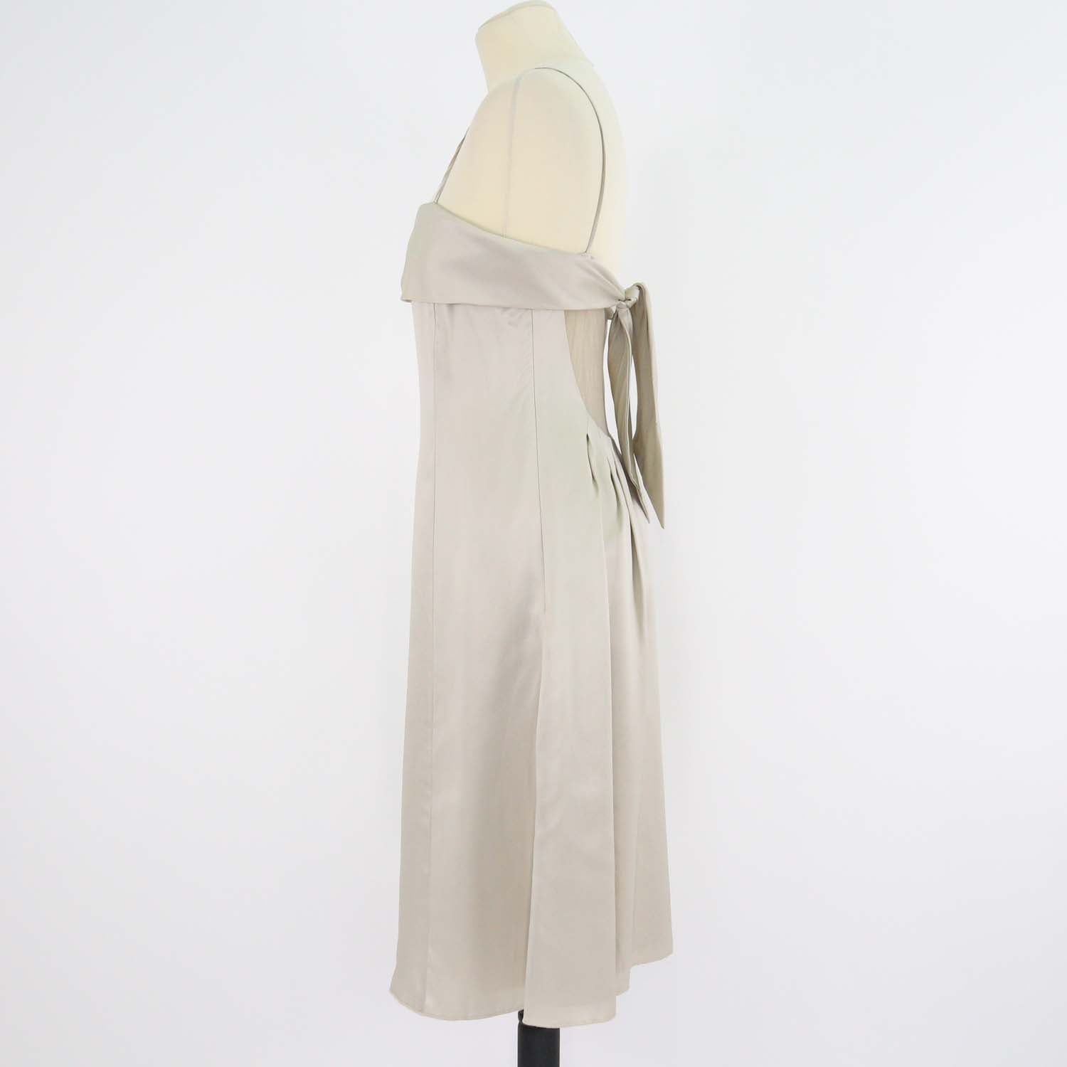 Armani Collezioni Metallic Beige Silk Thin Strap Square Neckline Mini Dress