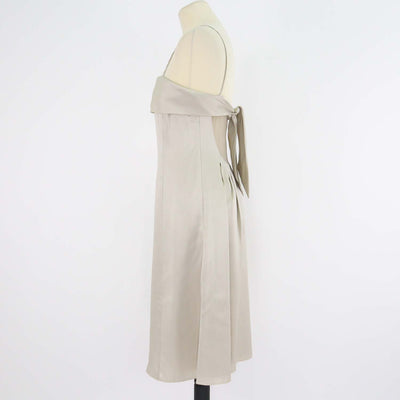 Armani Collezioni Metallic Beige Silk Thin Strap Square Neckline Mini Dress
