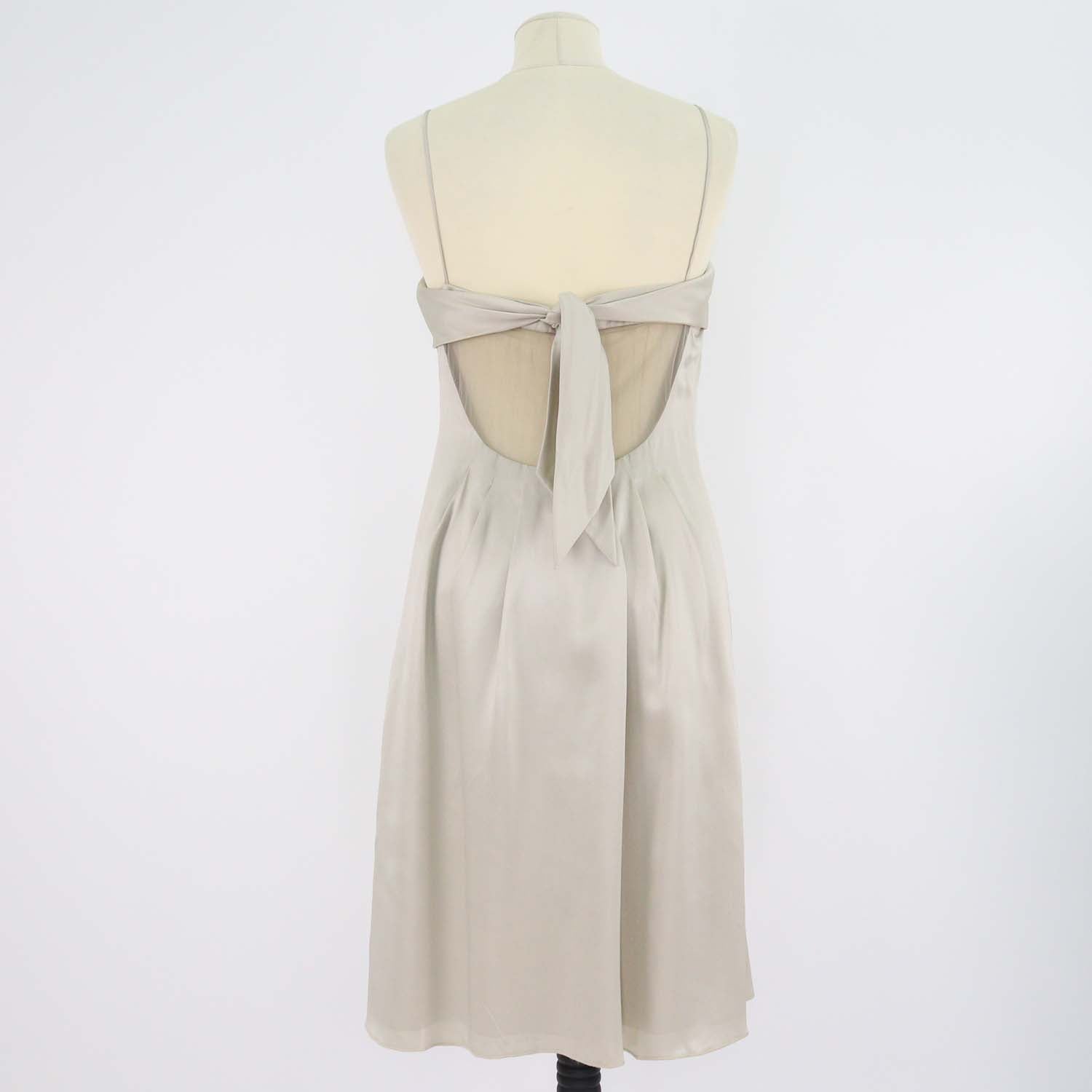Armani Collezioni Metallic Beige Silk Thin Strap Square Neckline Mini Dress