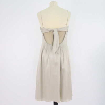 Armani Collezioni Metallic Beige Silk Thin Strap Square Neckline Mini Dress