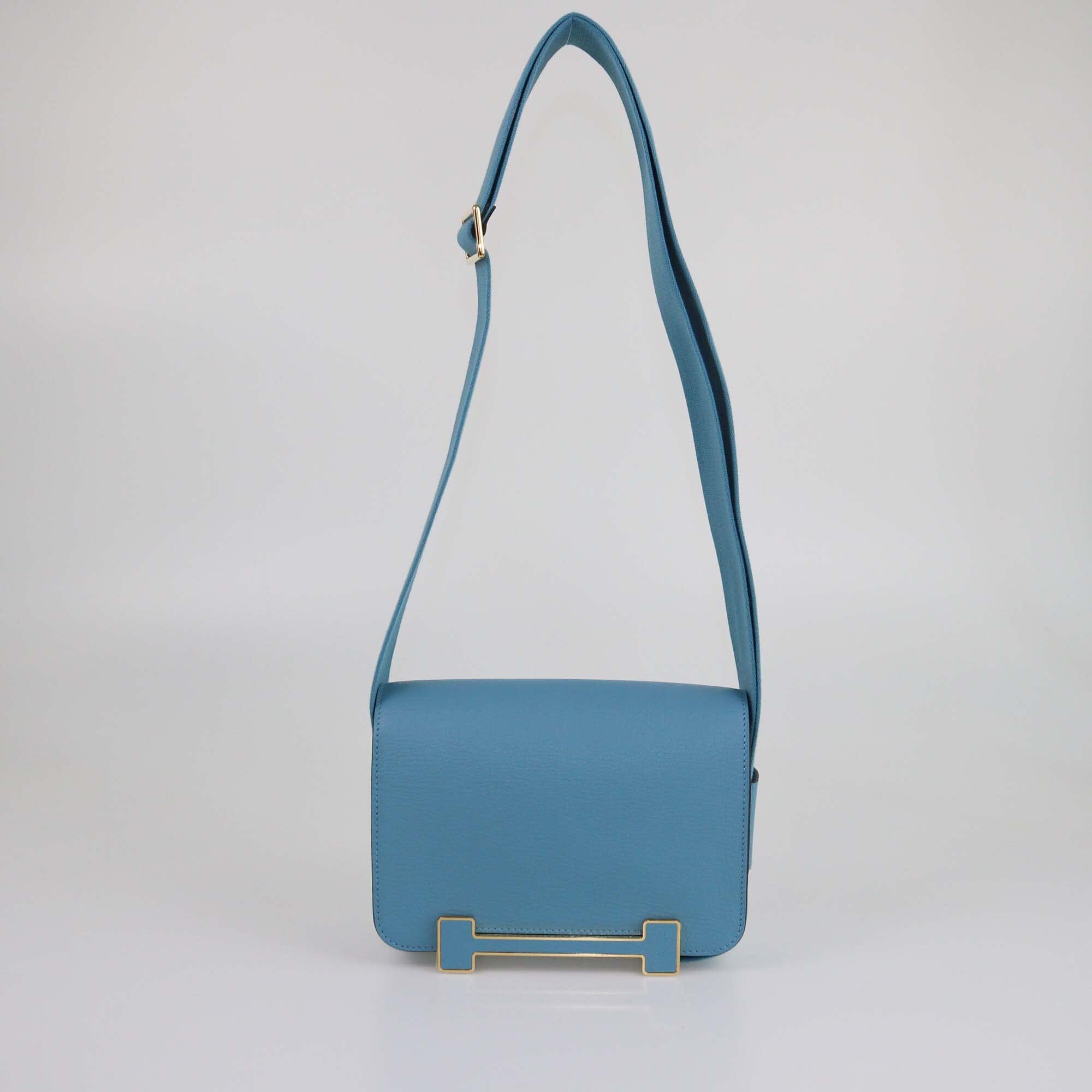 Hermes Bleu Du Nord Chèvre Mysore Leather PHW Geta Sangle Bag Womens Hermes 