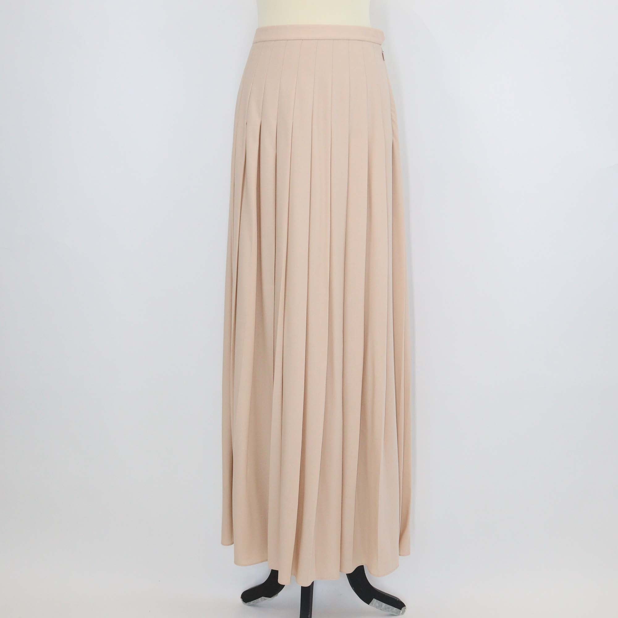 Loro Piana Beige Virgin Wool Romy Pleated Maxi Skirt