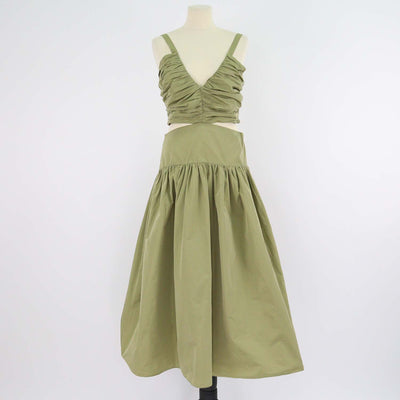 Maje Khaki Polyester Cut Out Taffeta Maxi Dress