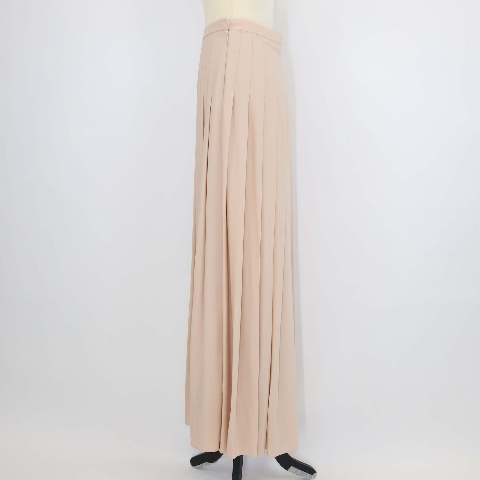 Loro Piana Beige Virgin Wool Romy Pleated Maxi Skirt