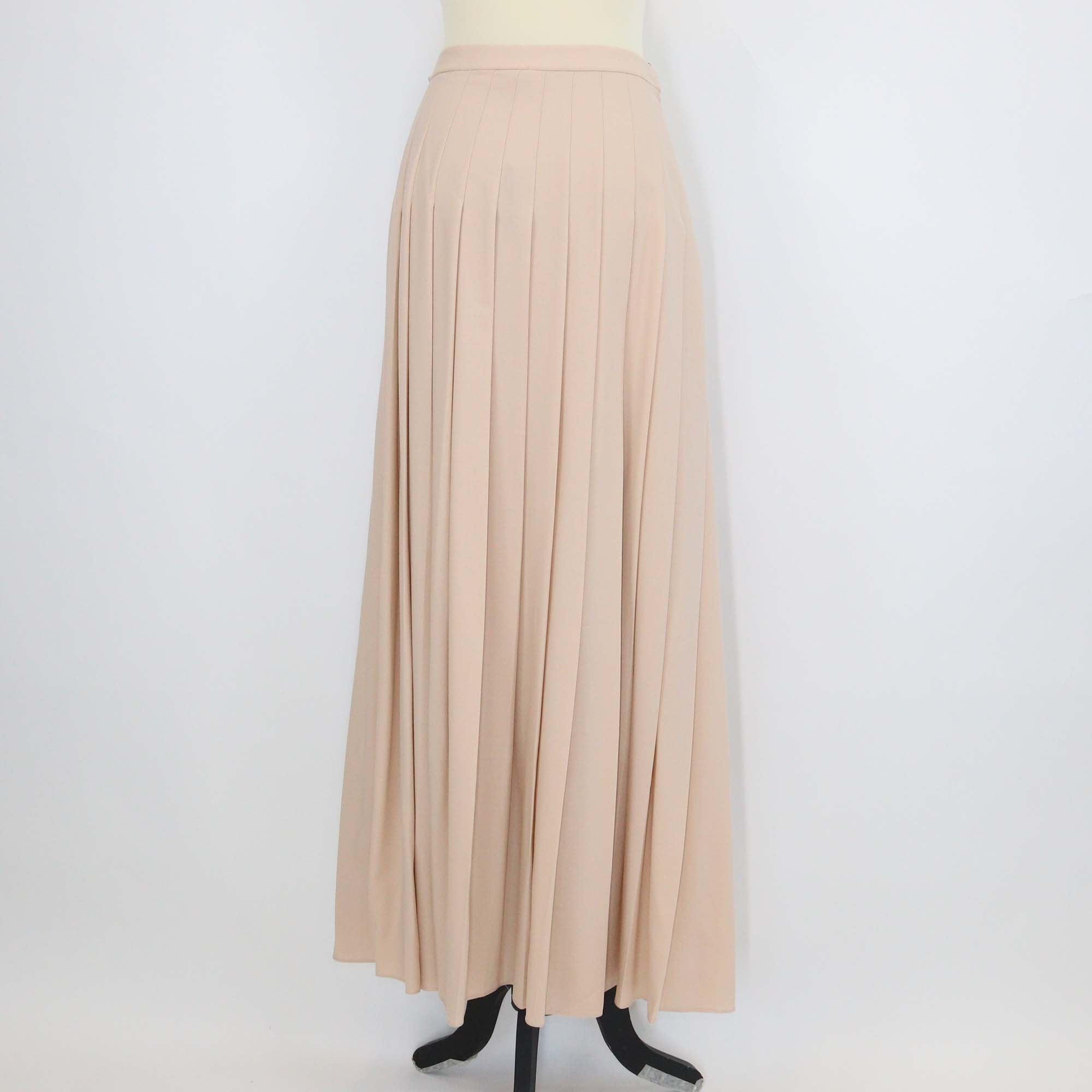 Loro Piana Beige Virgin Wool Romy Pleated Maxi Skirt