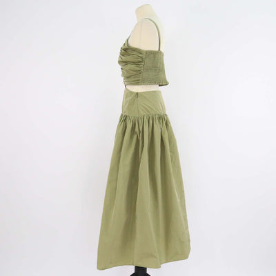 Maje Khaki Polyester Cut Out Taffeta Maxi Dress