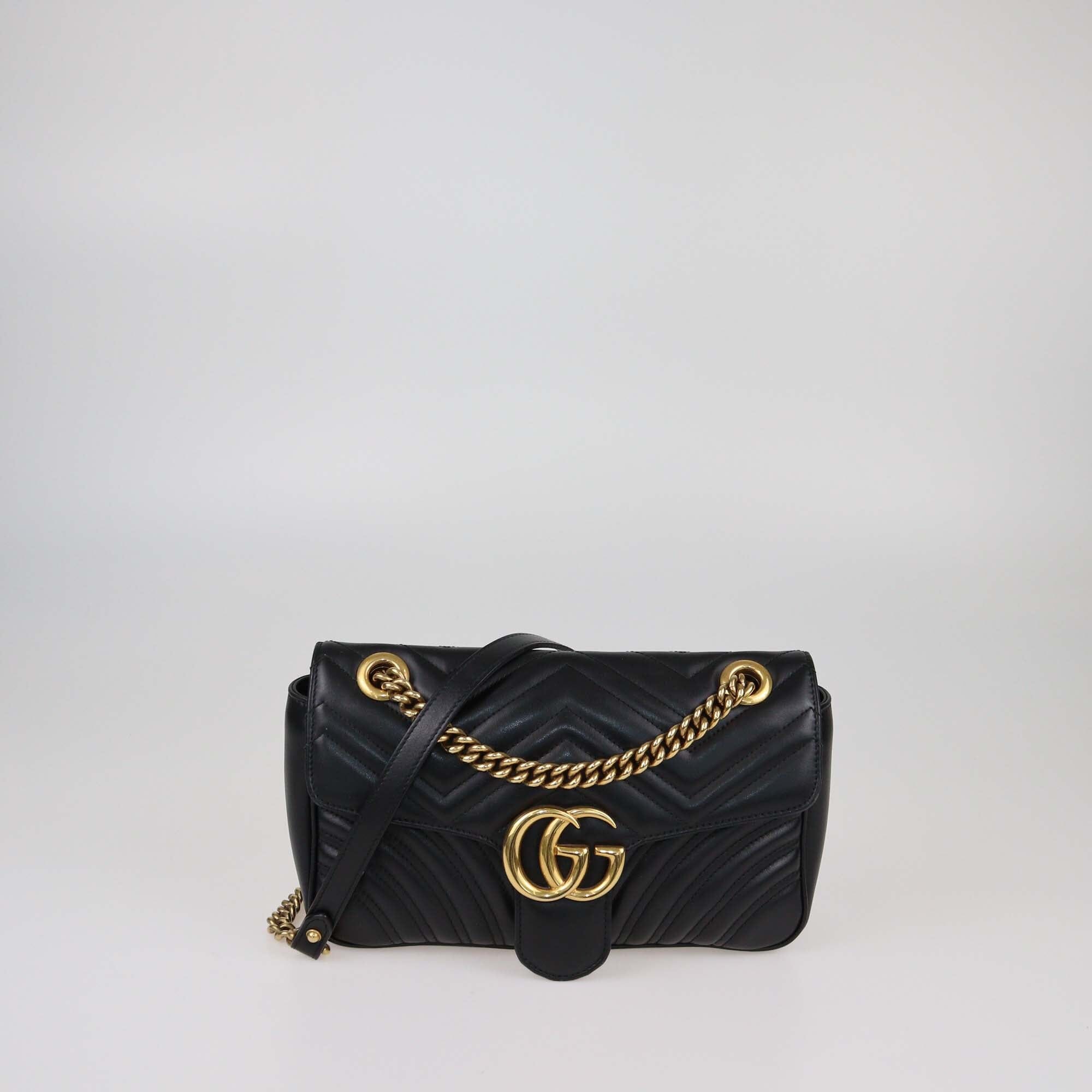 Gucci Black Matelasse Small GG Marmont Shoulder Bag Womens Gucci 