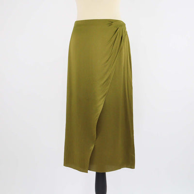 Vince Olive Green Silk Wrap Midi Skirt