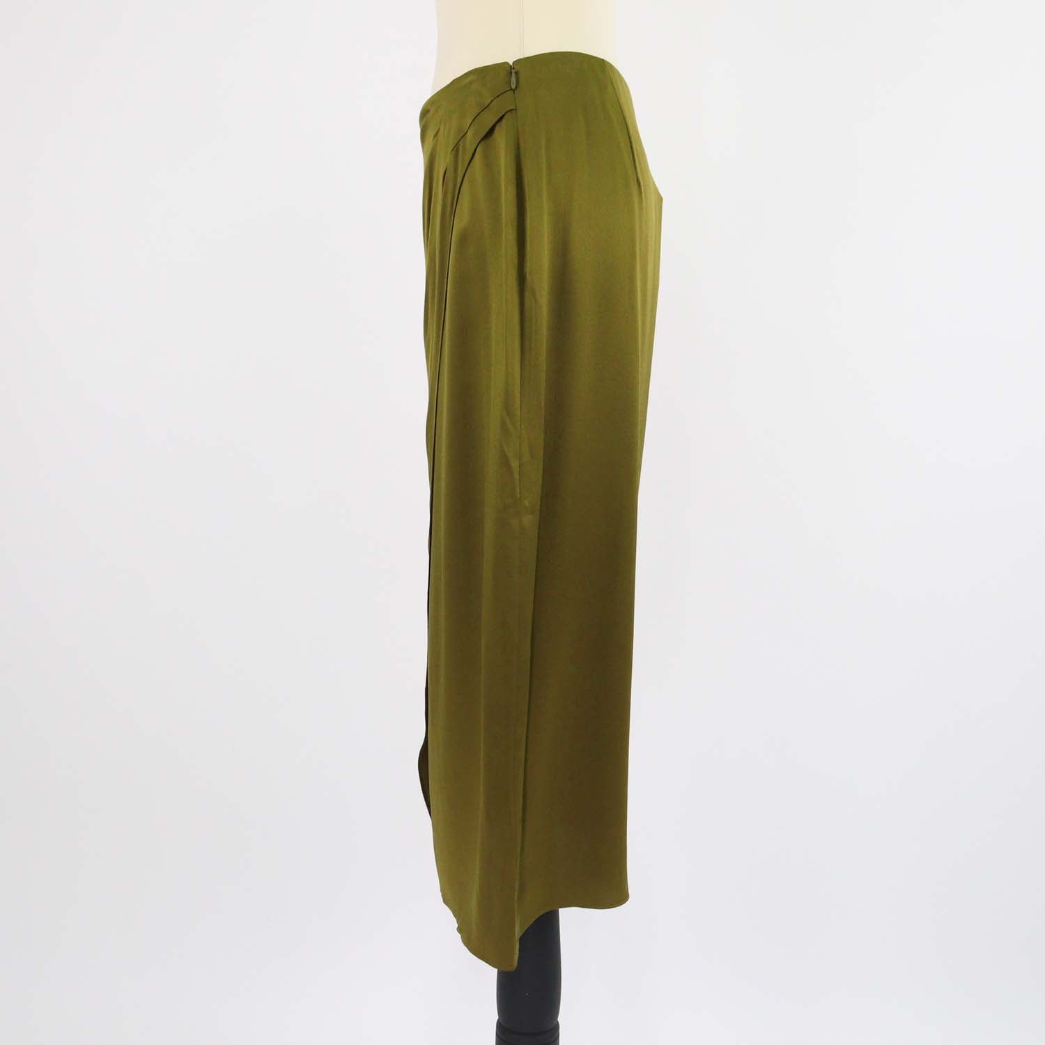 Vince Olive Green Silk Wrap Midi Skirt