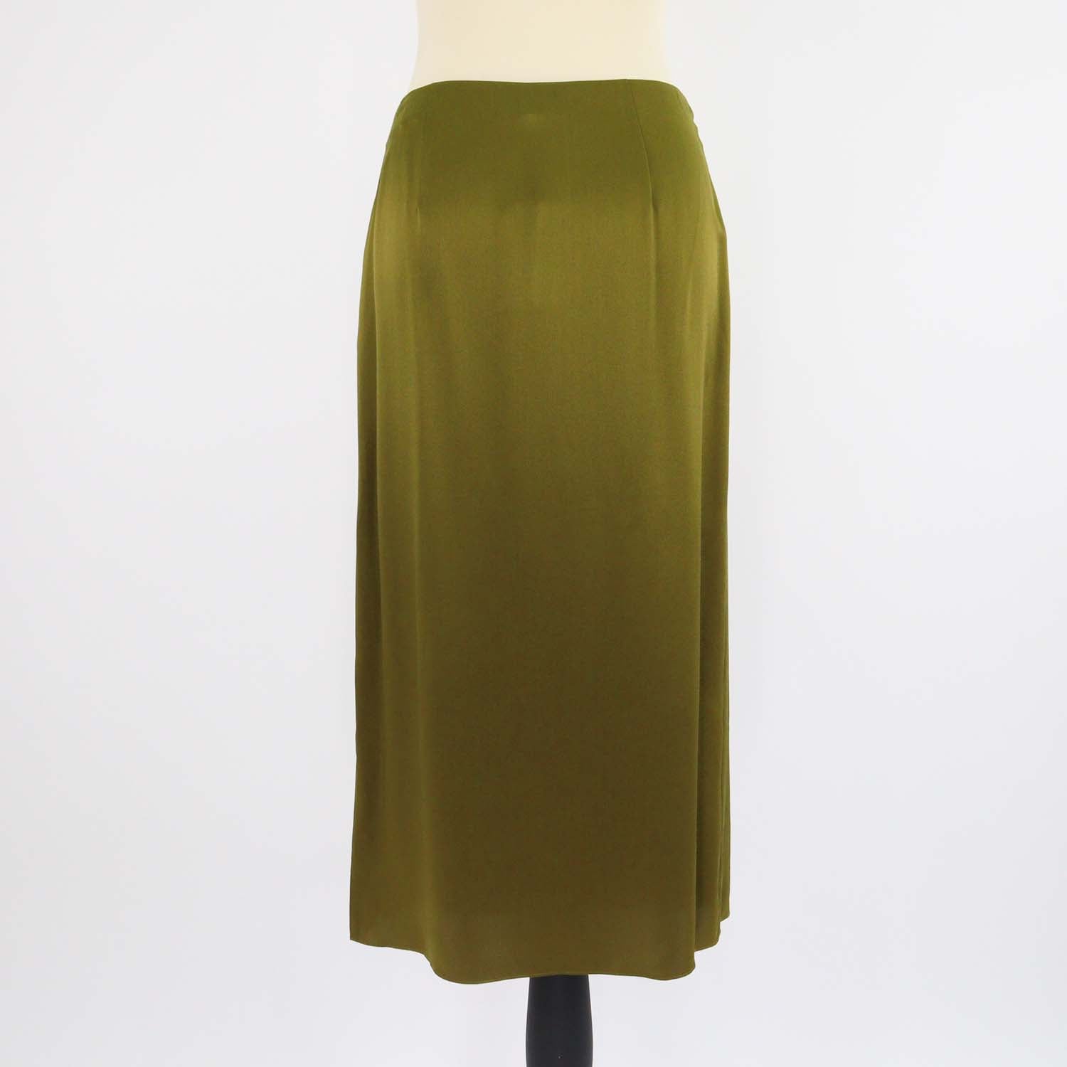 Vince Olive Green Silk Wrap Midi Skirt