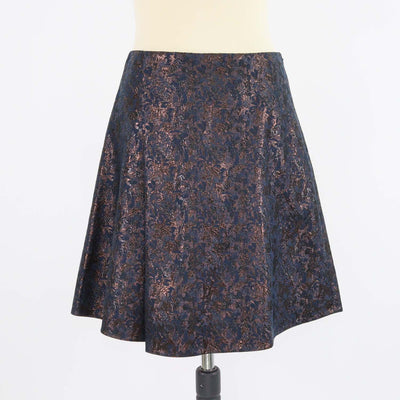 3.1 Phillip Lim Navy Blue/Metallic Blend Polyester Single Pleat Jacquard Skirt