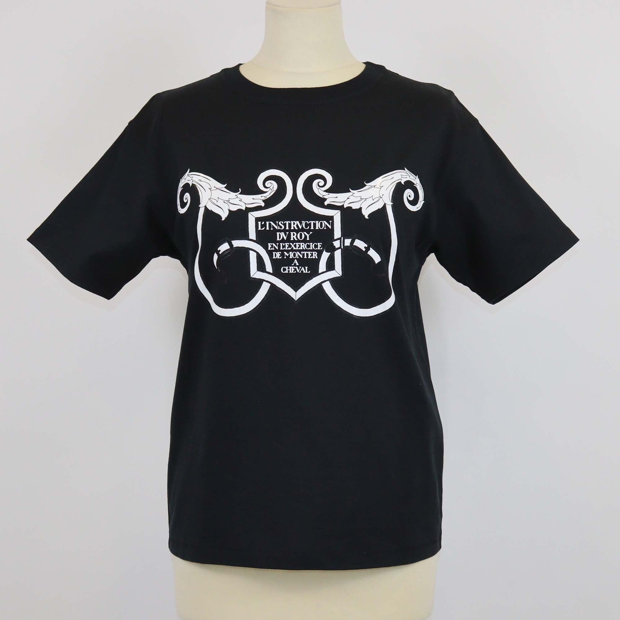 Hermes Black Cotton L'Instruction DU Roy Print Crew Neck T-Shirt