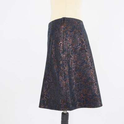 3.1 Phillip Lim Navy Blue/Metallic Blend Polyester Single Pleat Jacquard Skirt