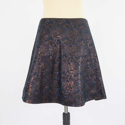 3.1 Phillip Lim Navy Blue/Metallic Blend Polyester Single Pleat Jacquard Skirt