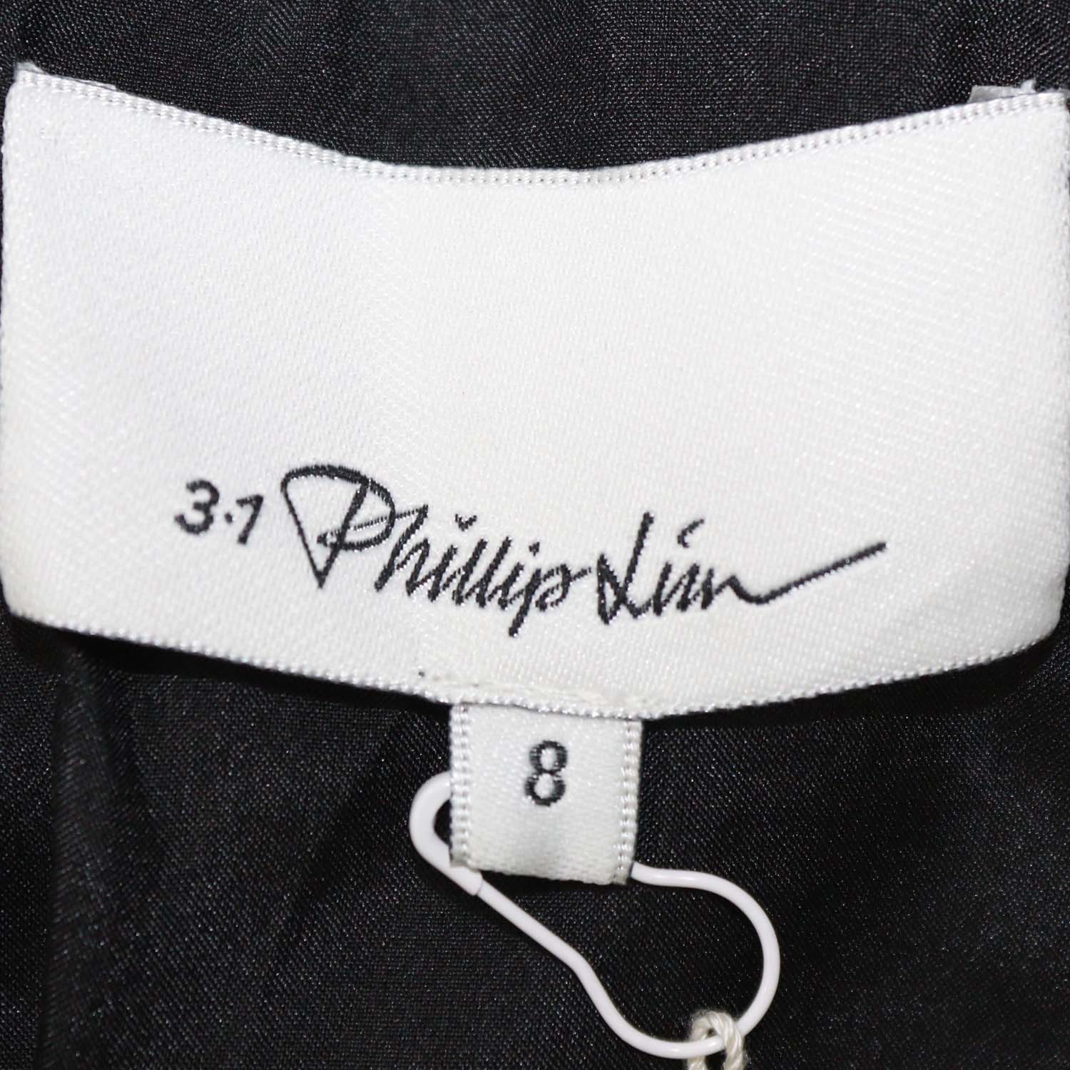 3.1 Phillip Lim Navy Blue/Metallic Blend Polyester Single Pleat Jacquard Skirt