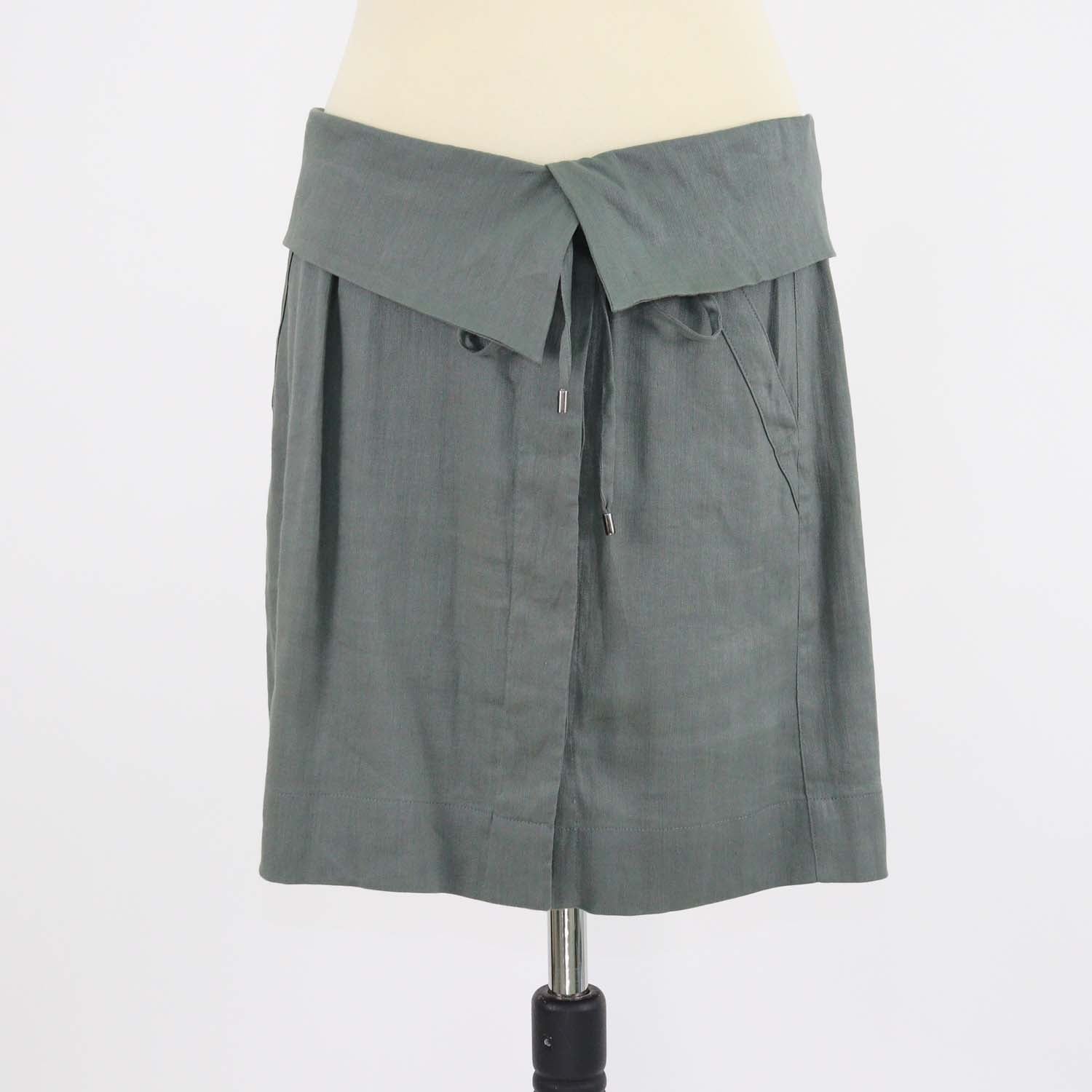 Vince Grey Blend Linen Fold Over Drawstring Waist Short Skirt
