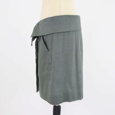 Vince Grey Blend Linen Fold Over Drawstring Waist Short Skirt