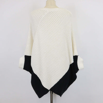 Maje White/Black Knitted Poncho Sweater