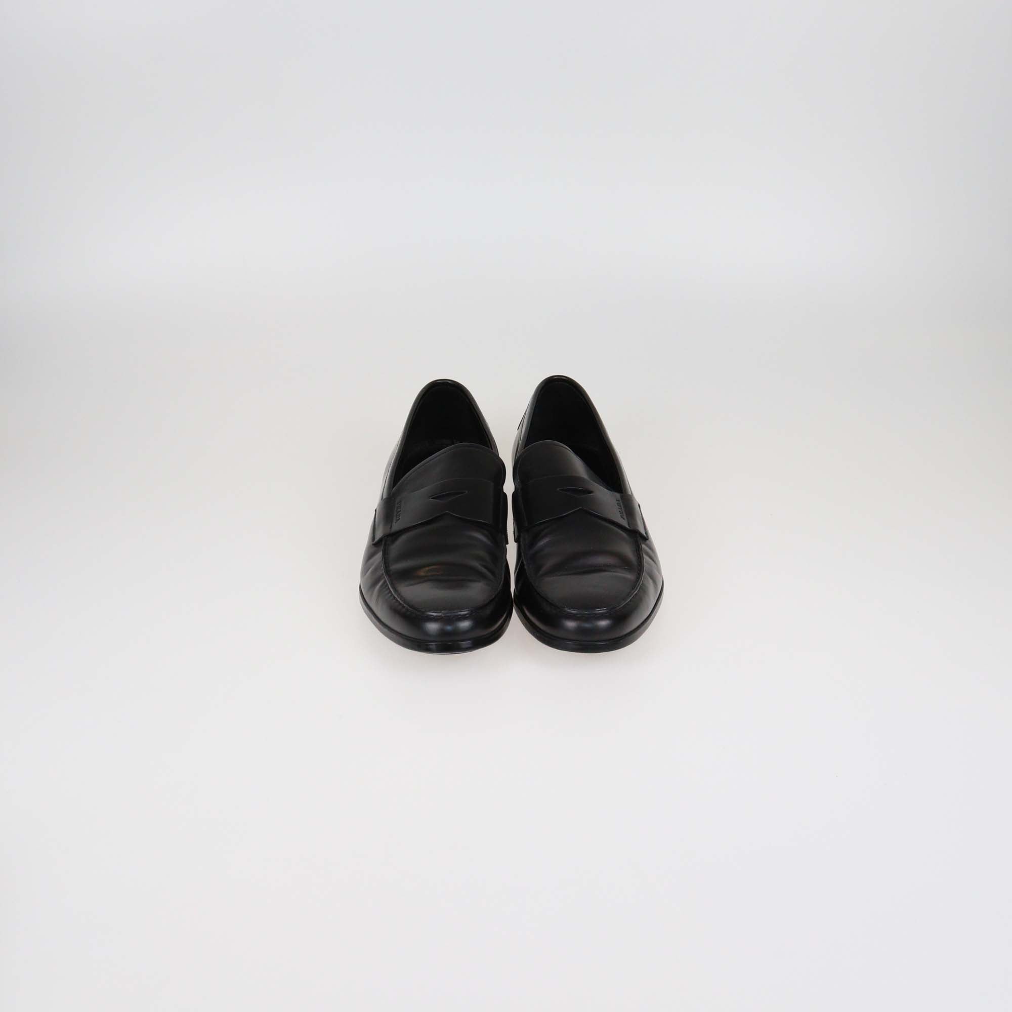Prada Black Glossy Leather Penny Loafers