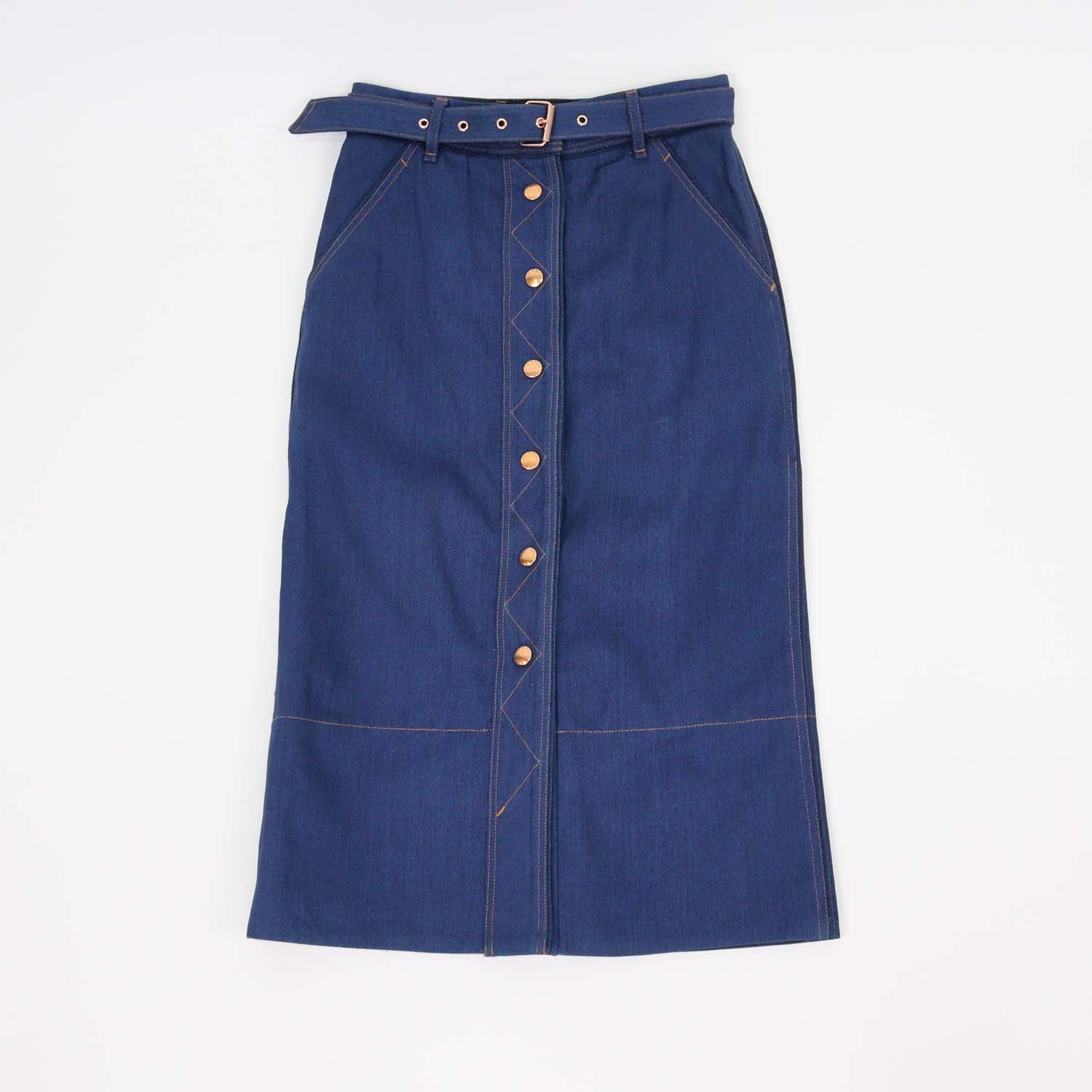 Rag & Bone Blue Denim Branson Belted Skirt