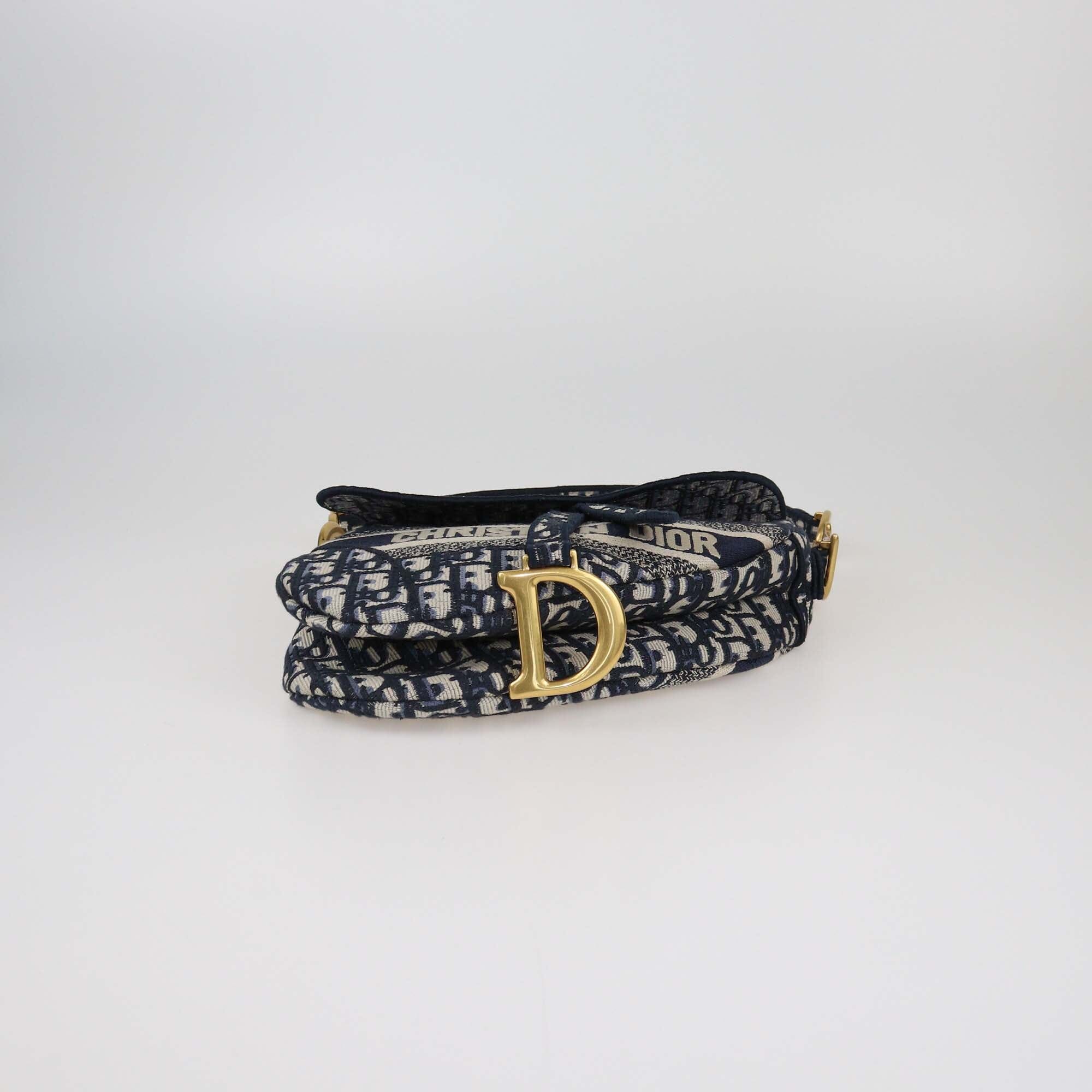 Christian Dior Navy Blue Oblique Saddle Bag Womens Christian Dior 