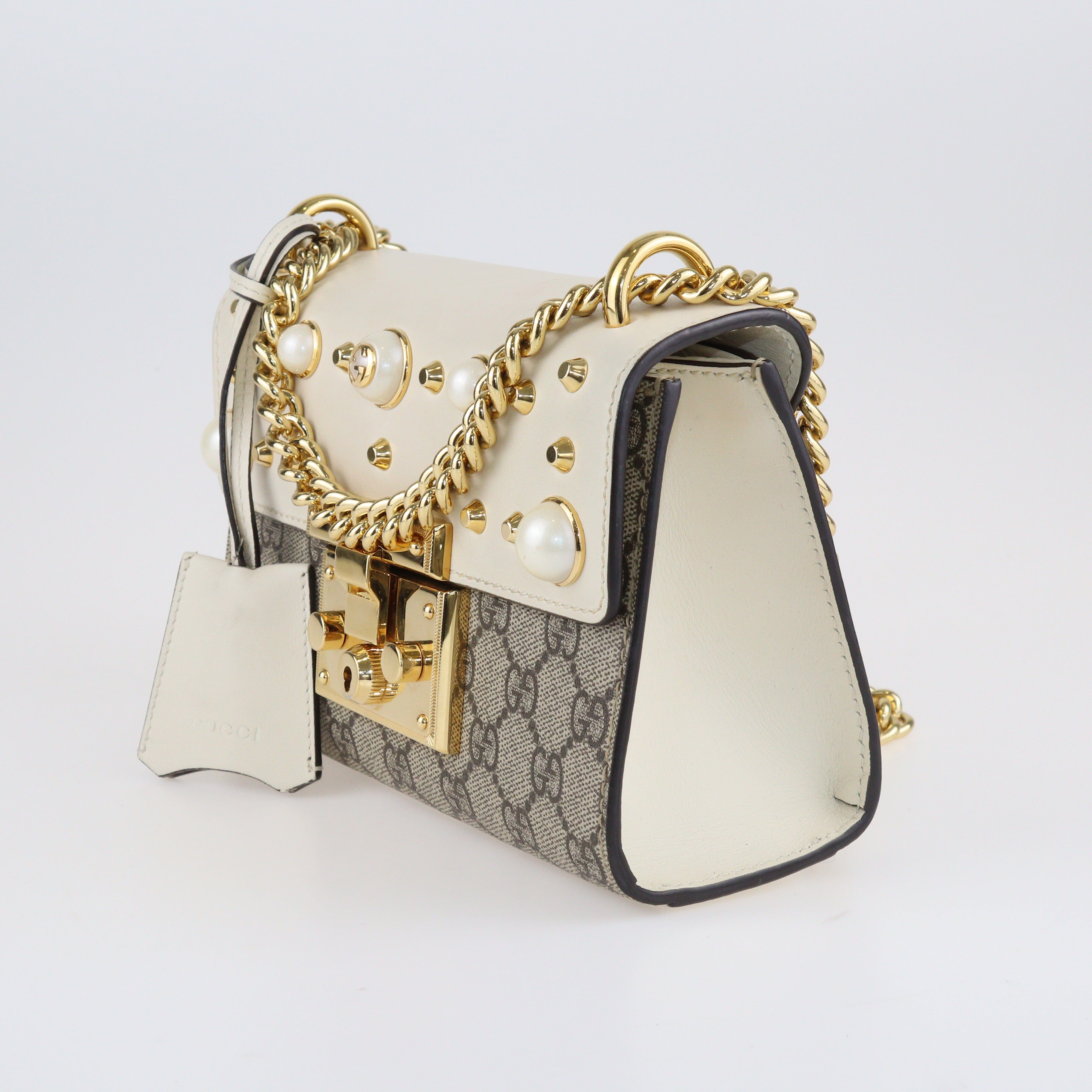 Beige/White GG Small Padlock Shoulder Bag Bags Gucci 