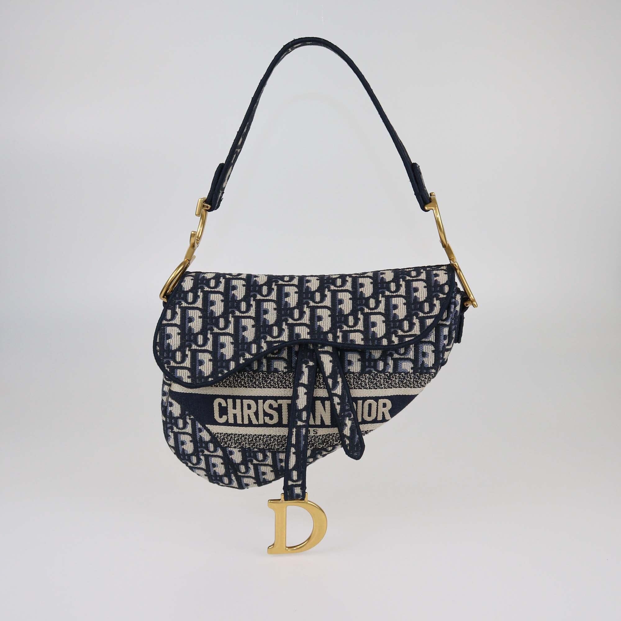 Christian Dior Navy Blue Oblique Saddle Bag Womens Christian Dior 
