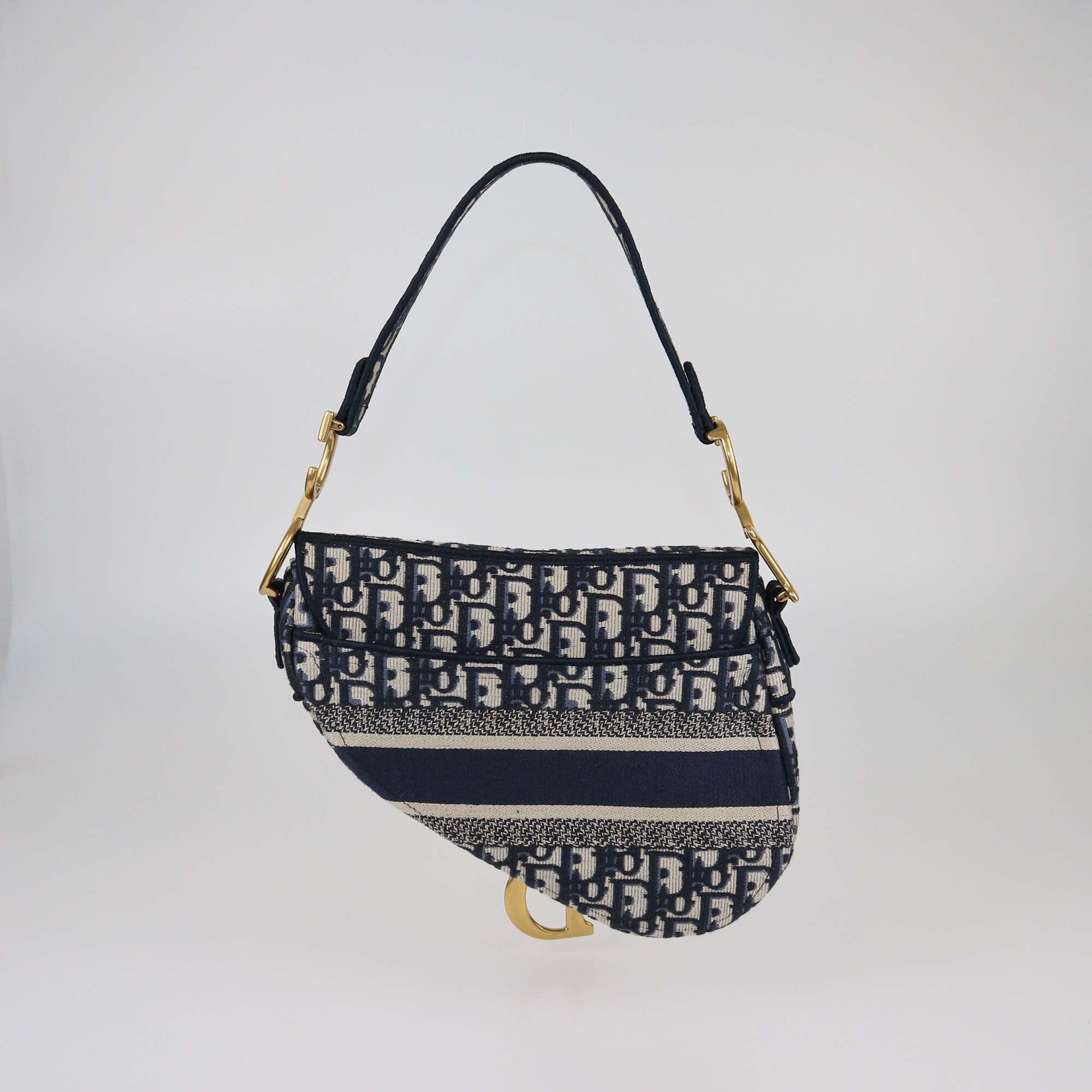 Christian Dior Navy Blue Oblique Saddle Bag Womens Christian Dior 