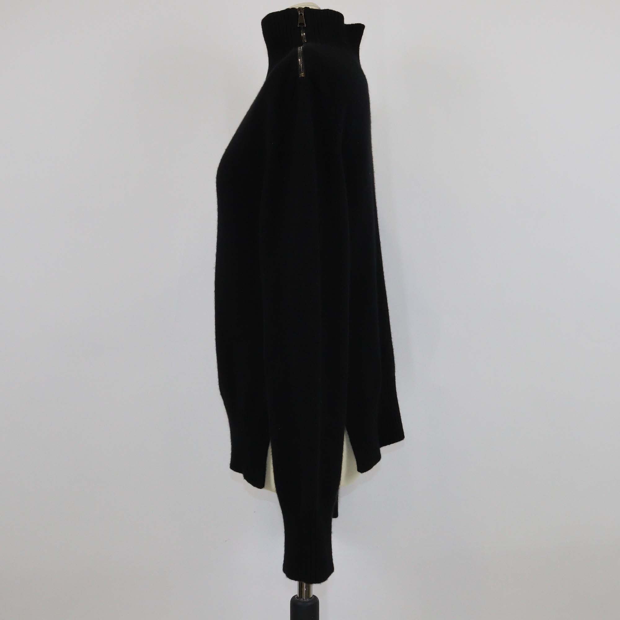 Moncler Black Wool & Cashmere Knitted Zip Turtle Neck Long Sleeve Sweater