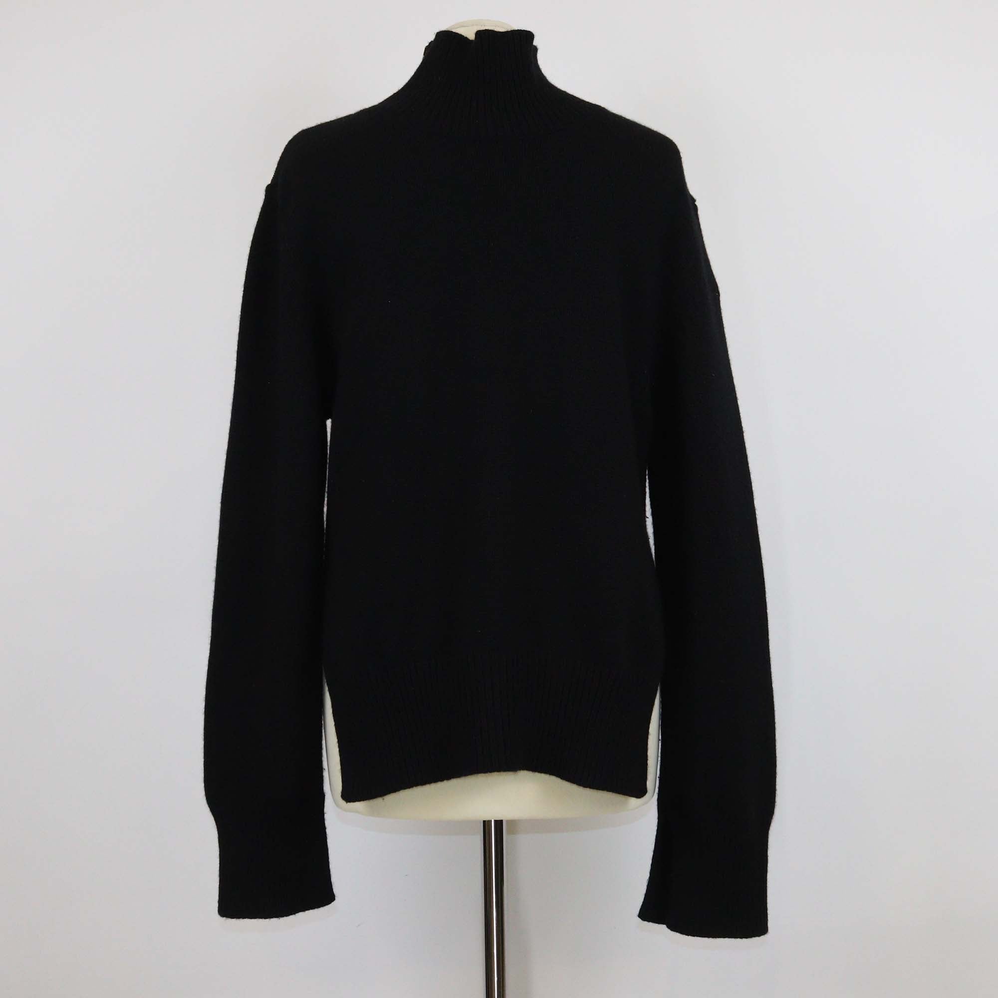 Moncler Black Wool & Cashmere Knitted Zip Turtle Neck Long Sleeve Sweater