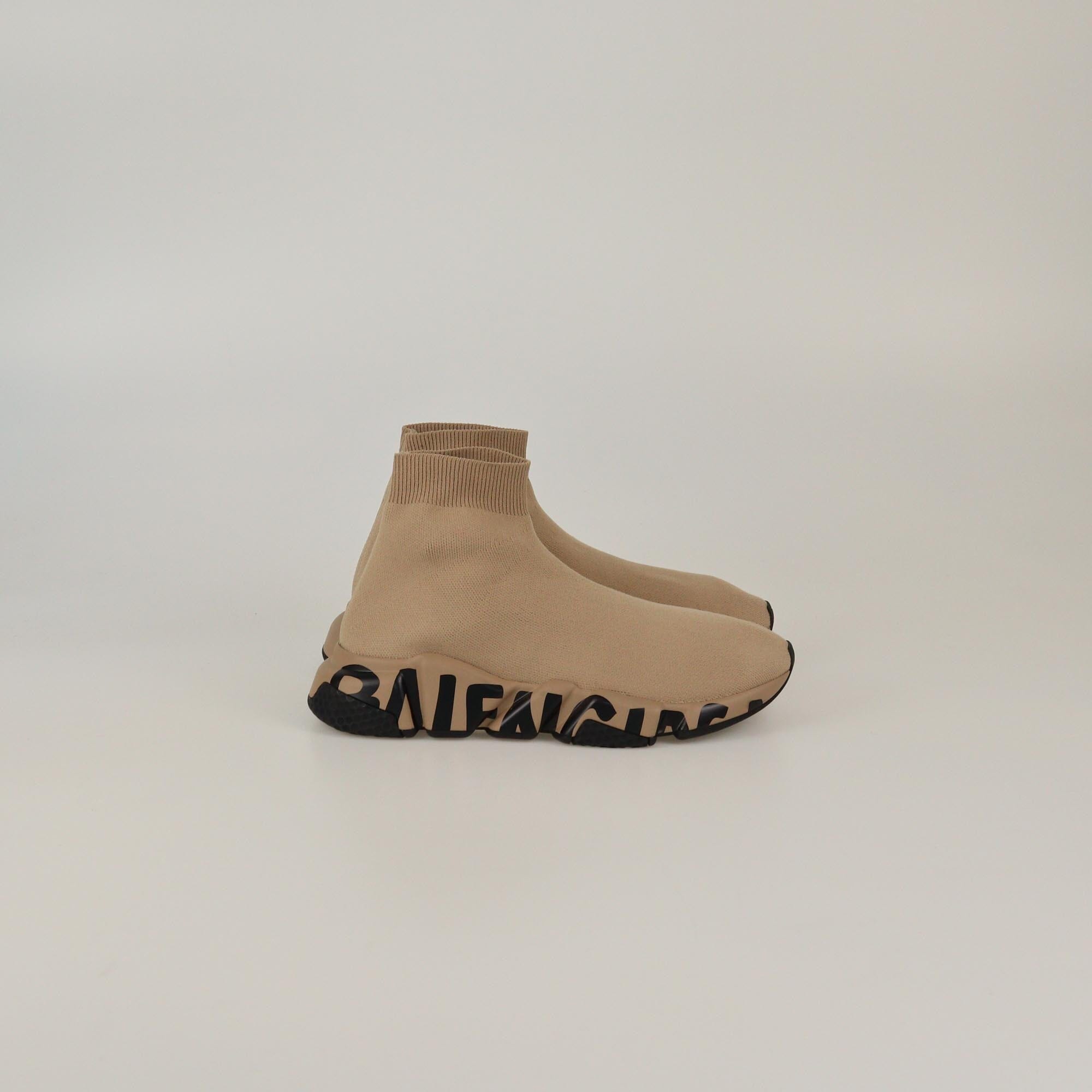 Balenciaga Beige Graffiti Speed Sneakers Womens Balenciaga 