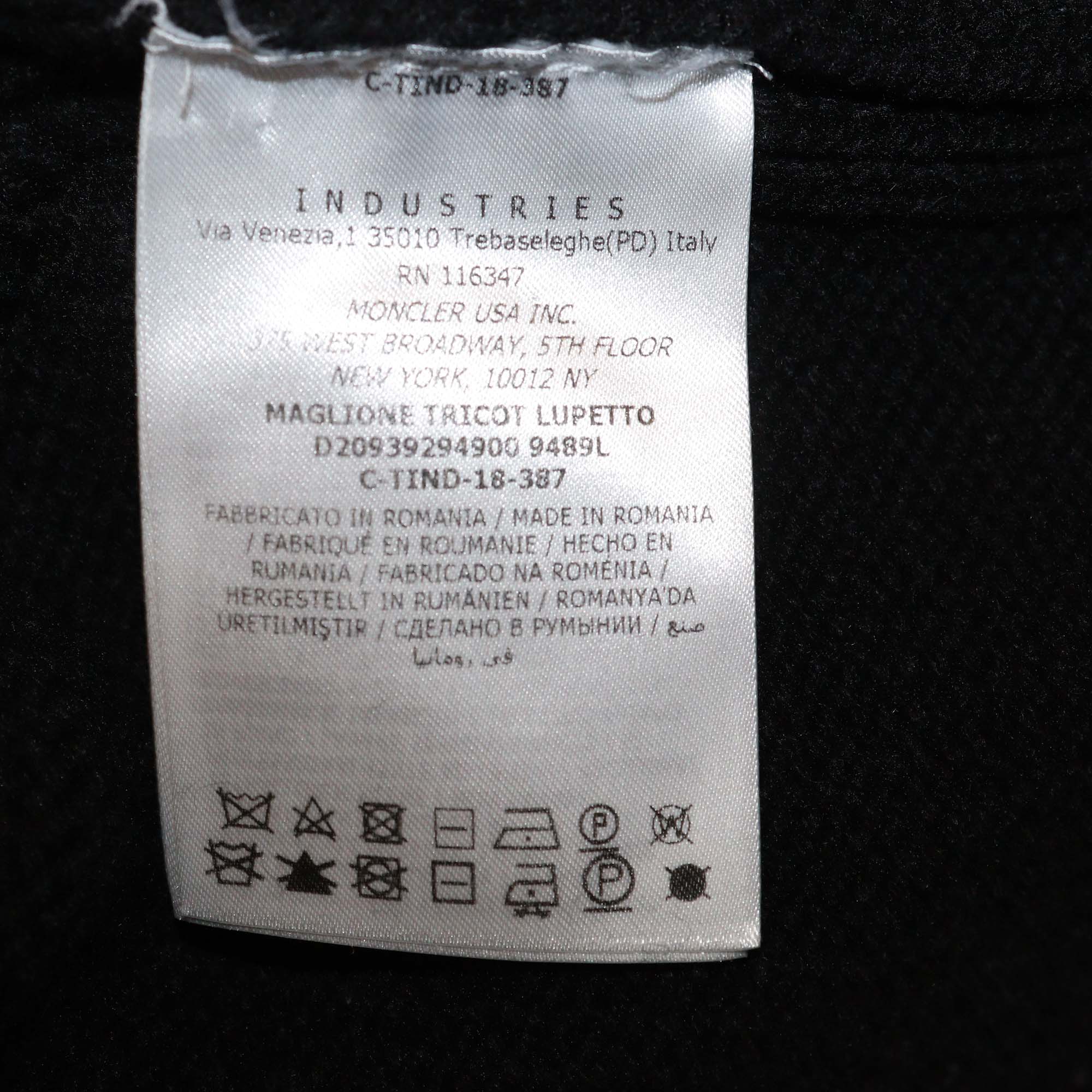 Moncler Black Wool & Cashmere Knitted Zip Turtle Neck Long Sleeve Sweater