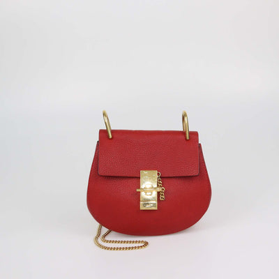 Chloe Red Leather Small Drew Shoulder Bag