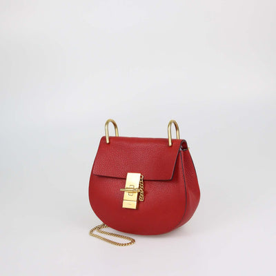Chloe Red Leather Small Drew Shoulder Bag