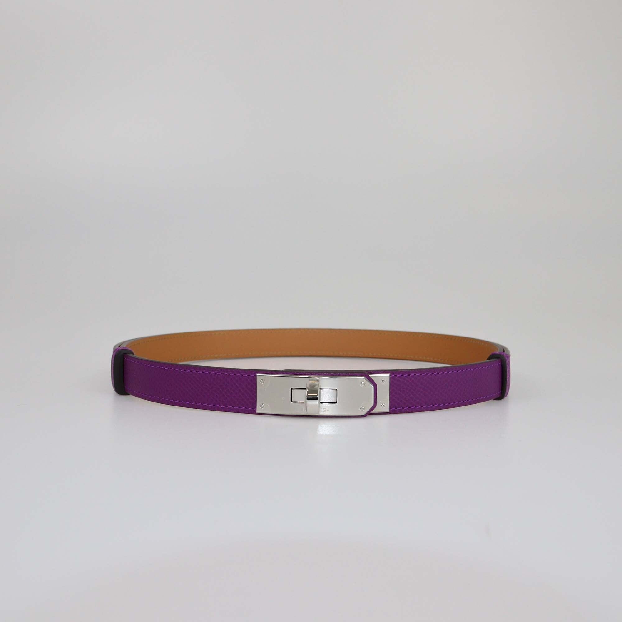 Hermes Ultraviolet Epsom Leather Kelly 18 PHW Adjustable Belt Womens Hermes 