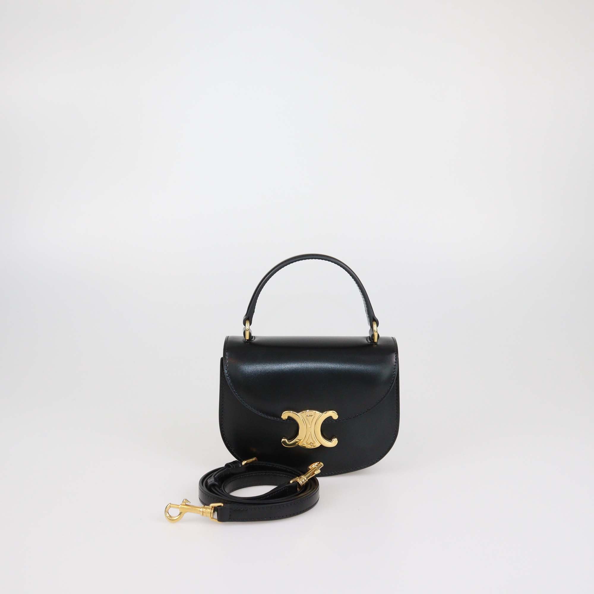 Celine Black Glossy Leather Mini Besace Clea Bag