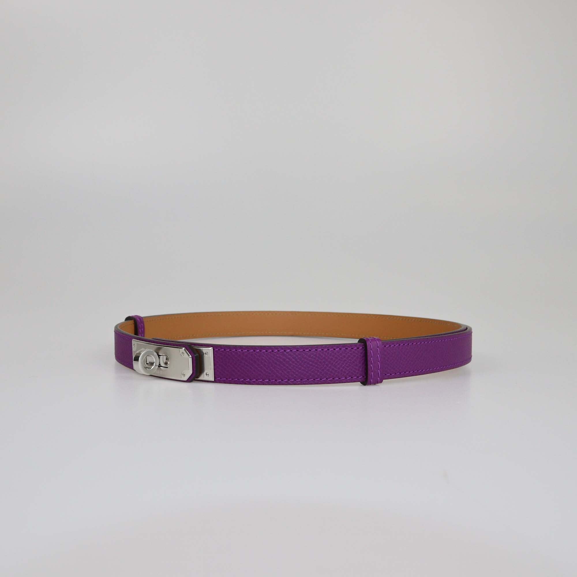 Hermes Ultraviolet Epsom Leather Kelly 18 PHW Adjustable Belt Womens Hermes 