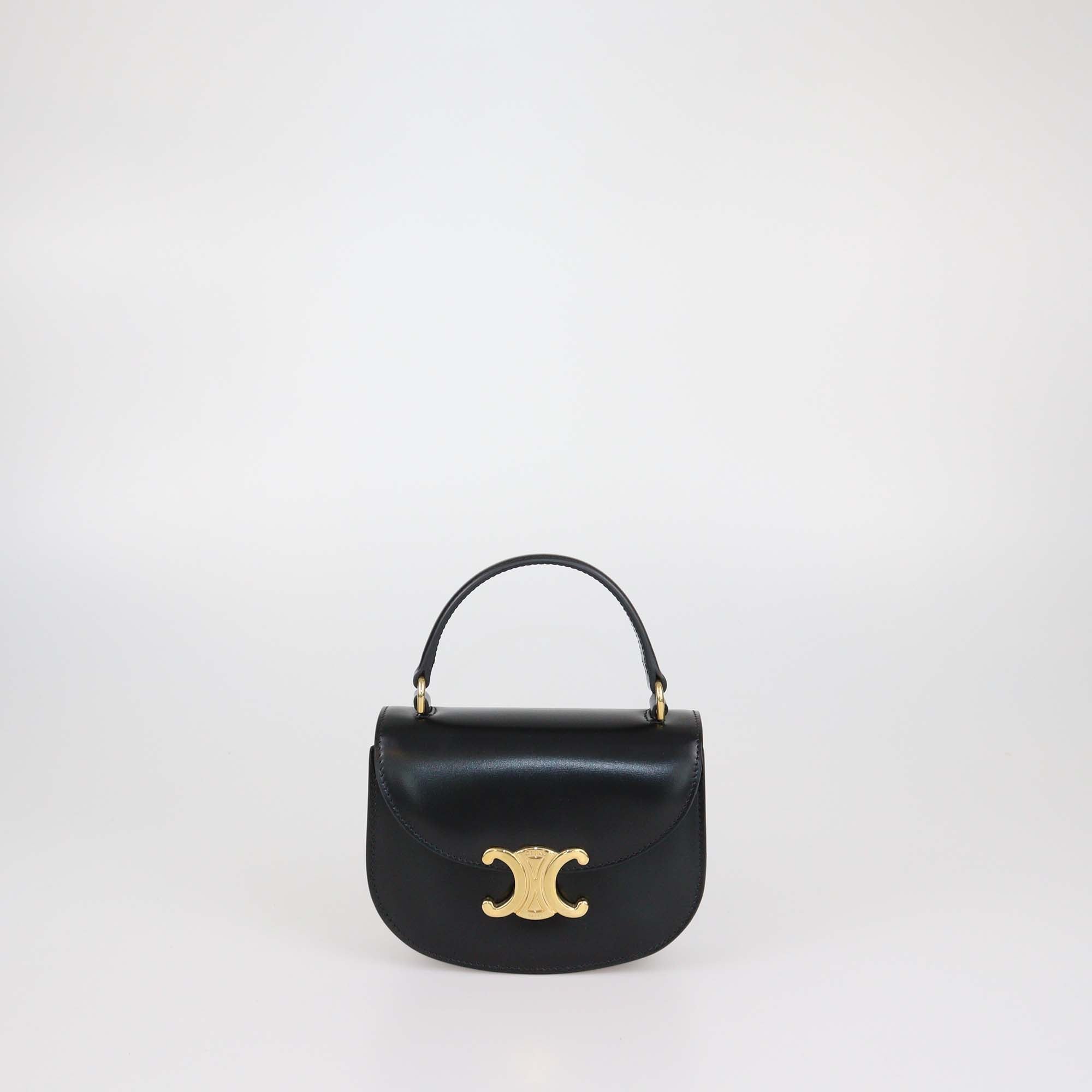 Celine Black Glossy Leather Mini Besace Clea Bag