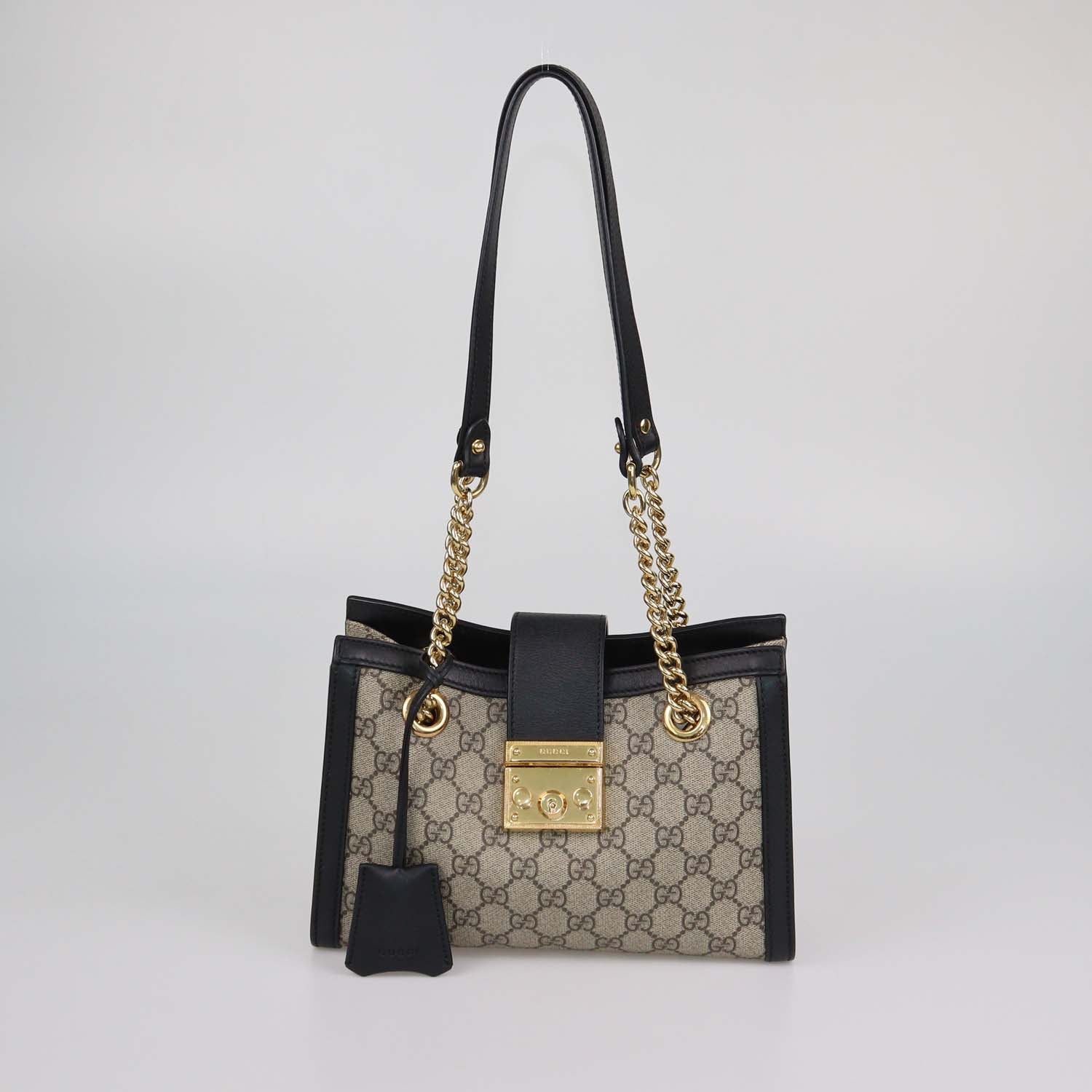 Gucci Beige/Black GG Supreme Canvas Small Padlock Shoulder Bag