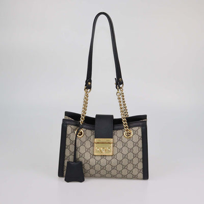 Gucci Beige/Black GG Supreme Canvas Small Padlock Shoulder Bag
