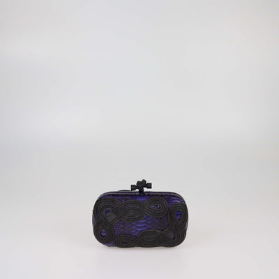 Bottega Veneta Purple/Black Embroidered Thread Knot Clutch Womens Bottega Veneta 