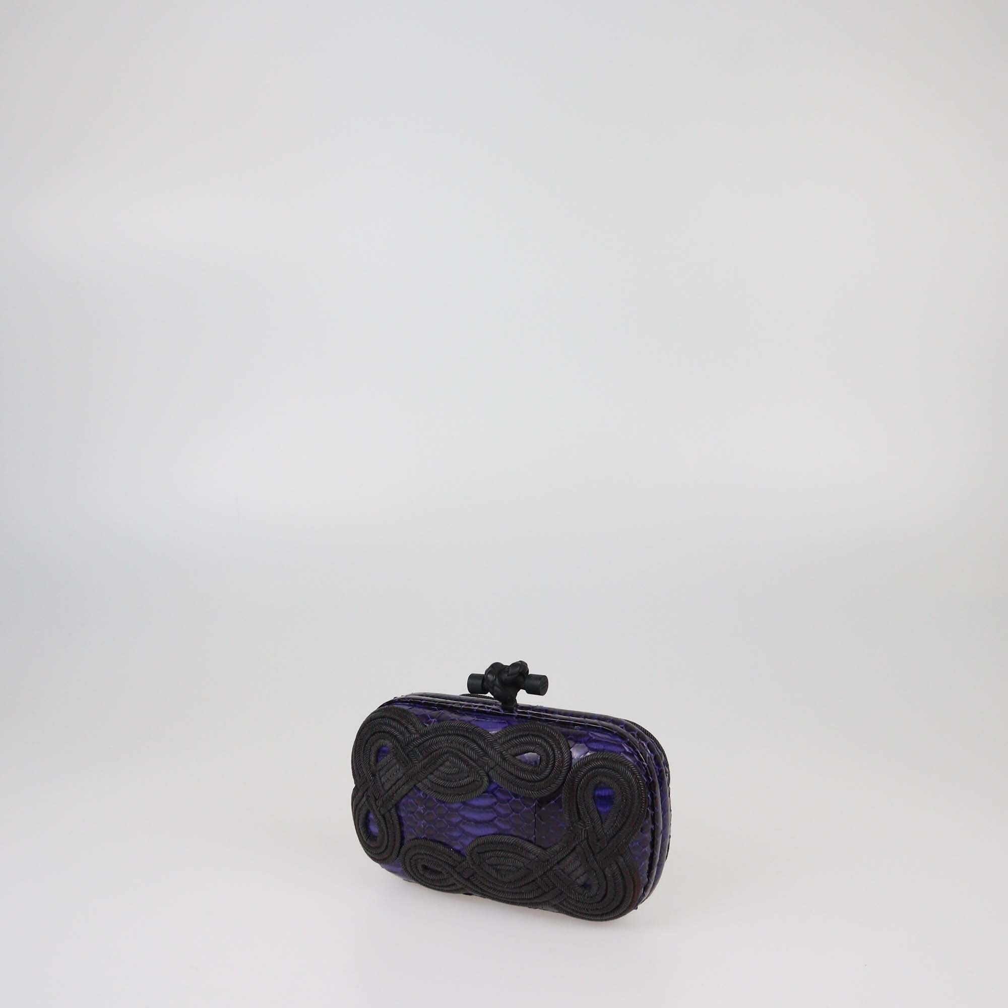 Bottega Veneta Purple/Black Embroidered Thread Knot Clutch Womens Bottega Veneta 