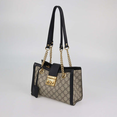 Gucci Beige/Black GG Supreme Canvas Small Padlock Shoulder Bag