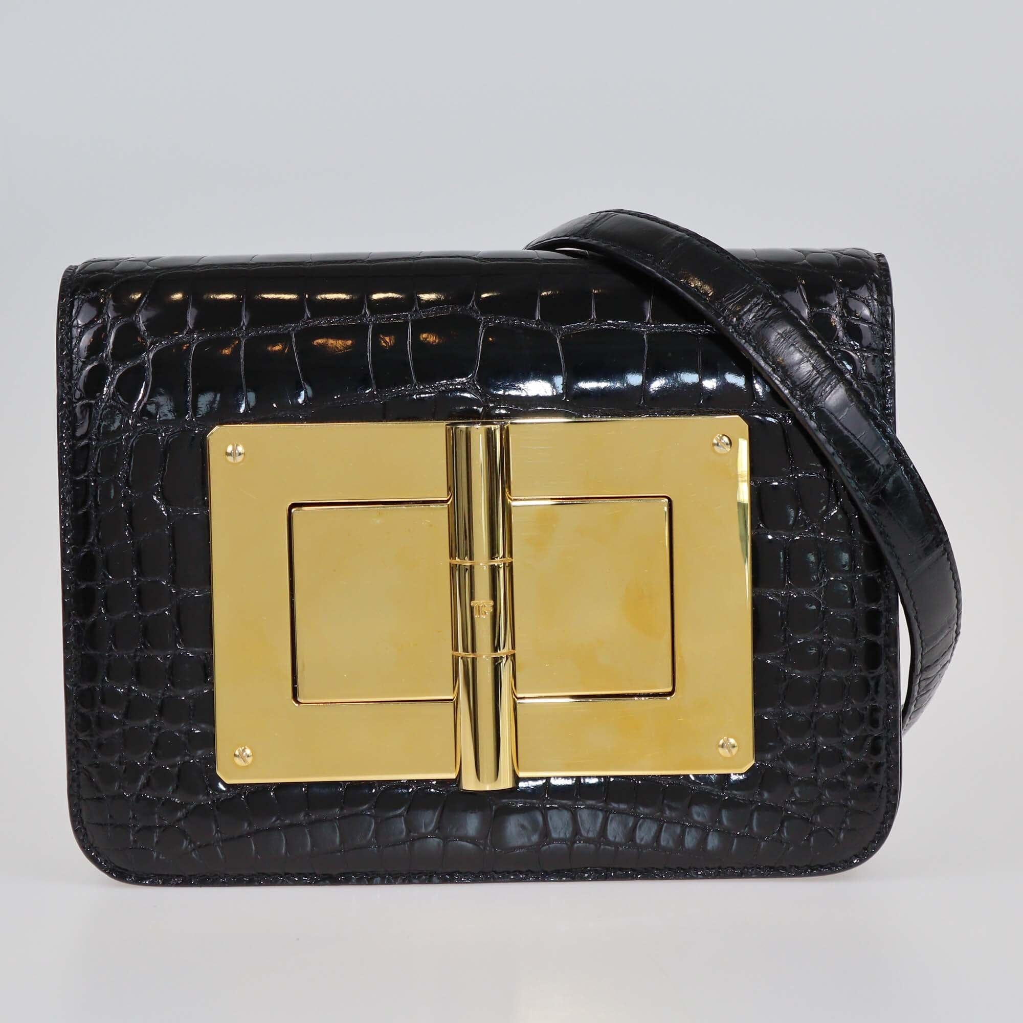 Tom Ford Black Shine Alligator Medium Natalia Shoulder Bag Bags Tom Ford 